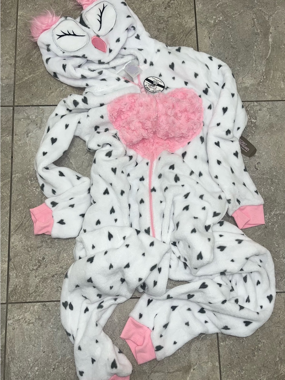 Cozy Pink & White Heart Hooded Woman One-Piece